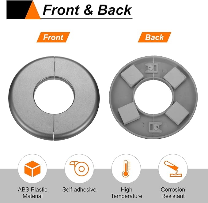 HARFINGTON 4pcs Wall Split Flange 22.5mm/0.9" Self-Adhesive Plumbing Cover Plates ABS Plastic Round Escutcheon Plate Buckle Design for Water Pipe Bathroom Kitchen Decoration, Gray