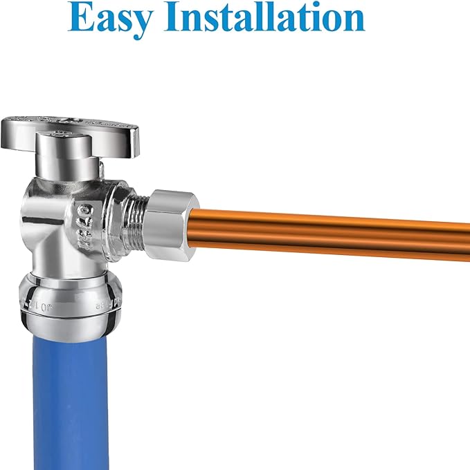 WiseWater Push to Connect Angle Stop Valve 1/2" Push x 3/8" Compression, 1/4 Turn for Quick Shut Off, Chrome Plated Brass with Disconnect Clip, for PEX, Copper, CPVC Pipes (Pack of 5)