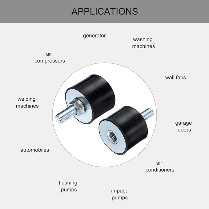 uxcell 8pcs M10x27mm Rubber Isolator Mounts with Studs 40x30mm Male Female Vibration Shock Absorber Zinc Plated Cylindrical Thread Mounts Anti Vibration Isolators with 8pcs M10 Lock Nuts