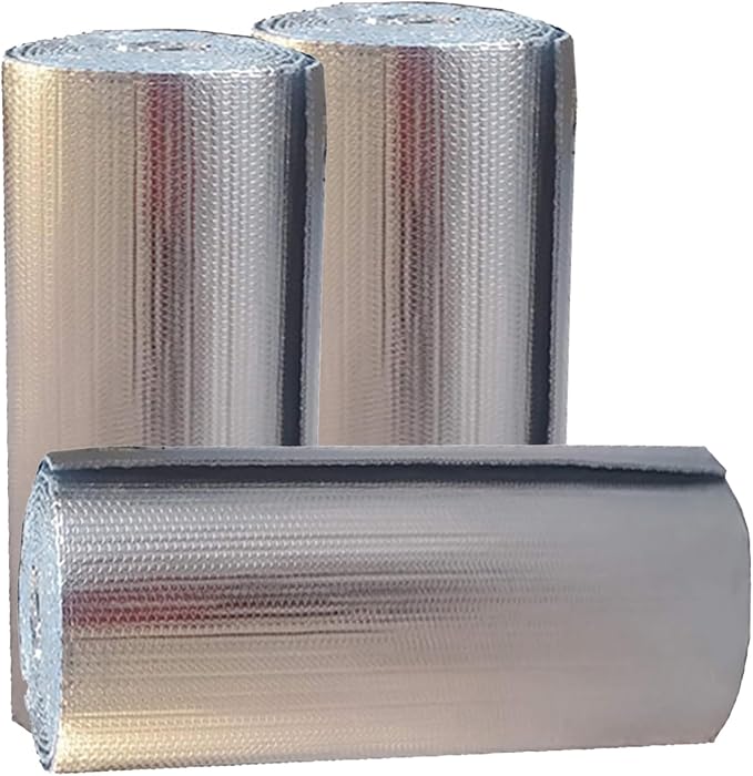 5mm Double-Sided Aluminum Foil Bubble Insulation - Self-Adhesive, Flame Retardant, Thermal Moisture Barrier, Waterproof, for Pipes, Roof, Walls(Size:5㎡,Color:Fixed Width 1m)