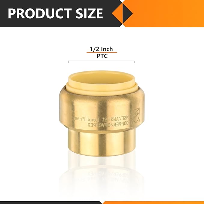 HeSun 50-Pack Pushfit Plug (End Cap), 1/2-Inch Push to Connect Plumbing Fittings with Disconnect Clip, Brass Push-fit Fittings for PEX, Copper, CPVC, PE-RT Pipes