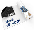 Crawl Space Vapor Barrier - 15 Mil Vapor Barrier - (12' x 50'), Tear Resistant, Heavy Duty Vapor Barrier Plastic, Drop Cloth Moisture Barrier Plastic Sheeting Covering for Crawlspace Encapsulation