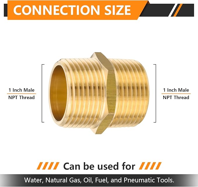 100-PCs HeSun Brass Hex Nipple Pipe Fitting, 1" NPT Male x 1" NPT Male Nipple Pipe Adapter(NPT015-100)
