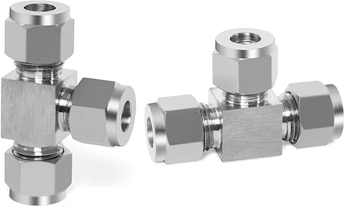 ChillWaves 304 Stainless Steel Tee Compression Tube Fitting, 3/8" OD x 3/8" OD x 3/8" OD Compression Union Connector(2-PACK)