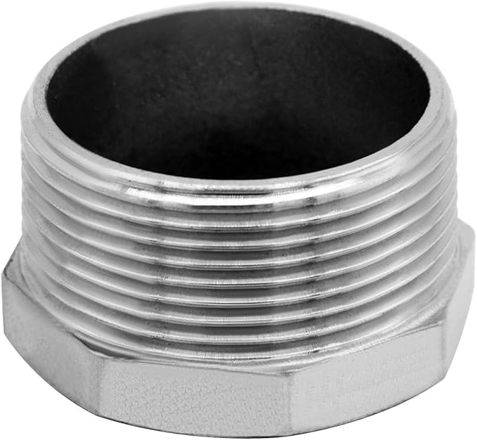 Stainless Steel 1-1/2" Male NPT to 1" Female NPT Reducer Hex Bushing Pipe Fitting Adapter (pack of 2)