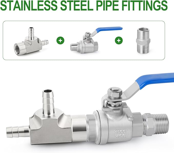 TAISHER 1PCS Forging of 304 Stainless Steel 3 Way Tee Hose Barb Fitting, 3/8" Hose Barb x 3/8" Hose Barb x 3/8" NPT Female for Fuel/Air/Lquid/Gas with 2PCS Hose Clamp
