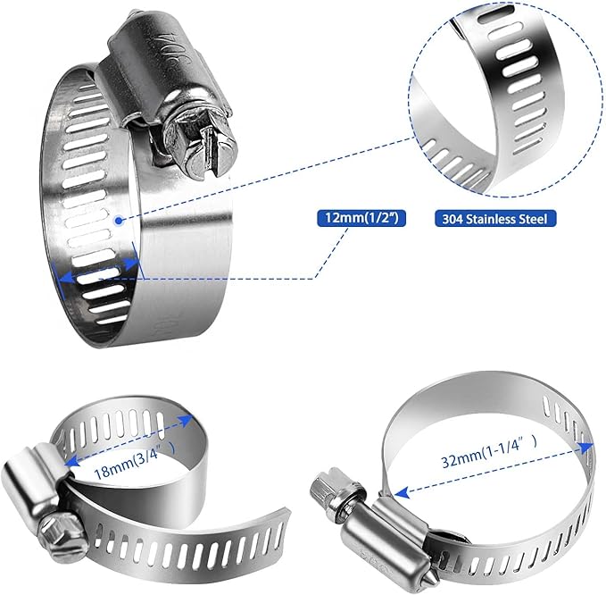 22 Pack Stainless Steel Hose Clamps - Adjustable 3/4'' - 1-1/4'' (18-32mm) Worm Gear Hose Clamps with a Socket Wrench for Plumbing,Automotive And Mechanical Application