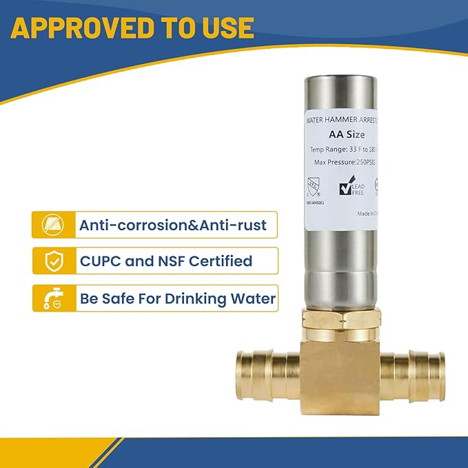 Water Hammer Arrestor,1/2Inch Stainless Steel Tee Water Arrestor,Pex-A Expansion Connection(2PACK,Stainless Steel Arrestor)(HAMMER009-2Pack)