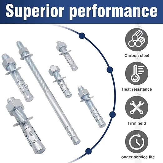 1/2" x 3" Wedge Anchor, for Cement and Concrete only, zinc-Plated Carbon Steel Screws and lag Bolts （10 pcs