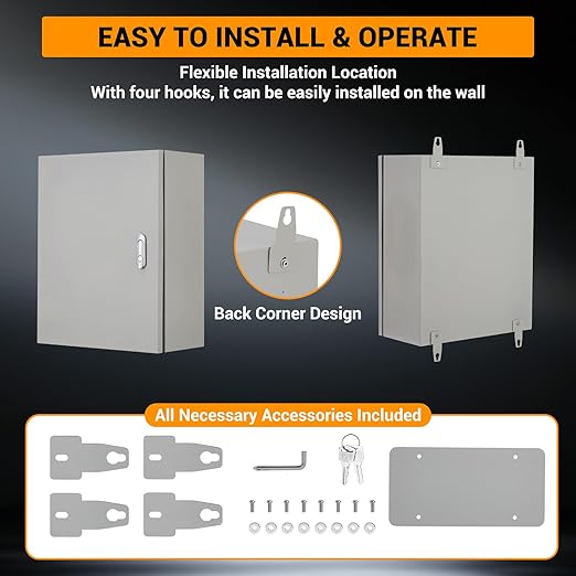Outdoor Electrical Box, 20"x16"x10" NEMA 4X Steel Enclosure, IP67 Waterproof & Dustproof, Lockable Electrical Junction Box with Mounting Plate and 2 Keys, Indoor and Outdoor Use