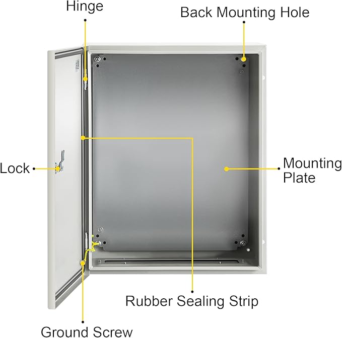 VEVOR NEMA Steel Enclosure, 20 x 16 x 8'' NEMA 4X Steel Electrical Box, IP66 Waterproof & Dustproof, Outdoor/Indoor Electrical Junction Box, with Mounting Plate