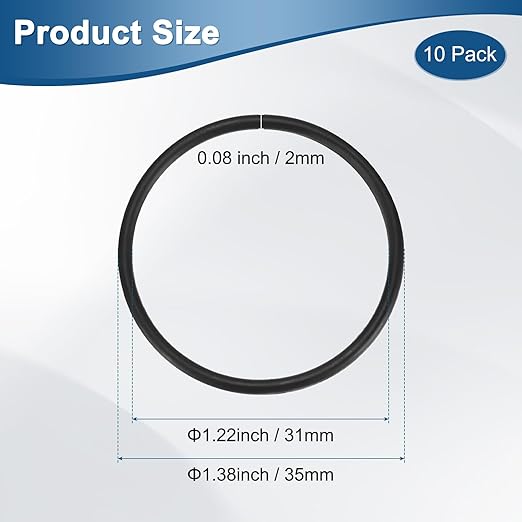 10-Pcak Nitrile Rubber O-Rings, 31mm ID, 35mm OD, 2mm Width, Metric Sealing Washer Gasket for Automotive Machine Plumbing/Faucet/Air or Gas Connections, Resists Oil and Heat