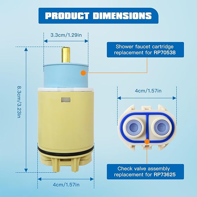 Pressure Balance Shower Cartridge Replacement 1-Pack Fit for Delta Foundation Series Replaces RP70538 Includes Check Valve for Single Handle Faucets