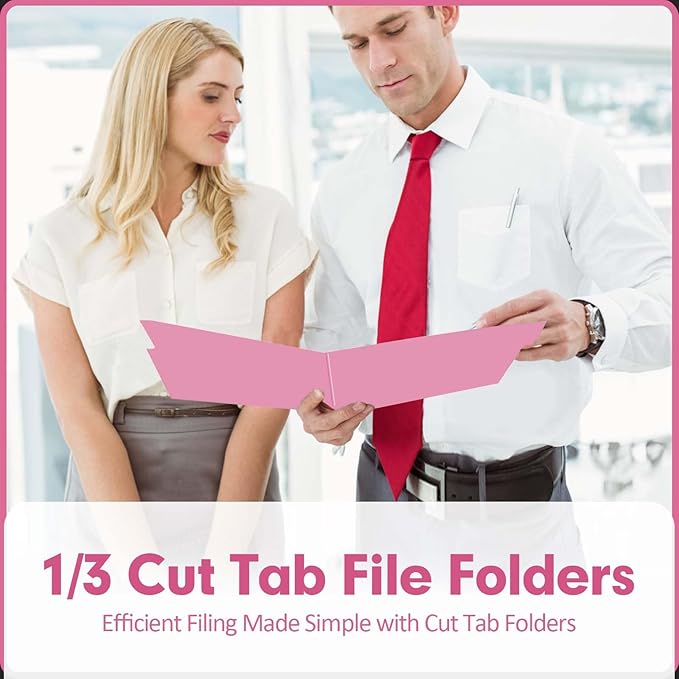File Folder, PANDRI 120 Pack File Folder, 1/3 Cut Tab, Letter Size, Filing Folder for Office School Business, Pink