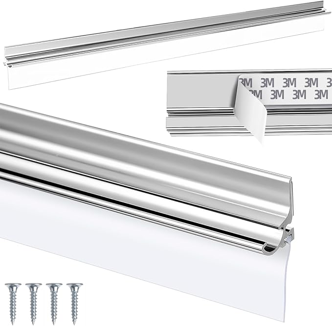 30" Chrome Framed Shower Door Replacement Drip Rail with Vinyl Sweep Door Water Deflector, Applied Mounting Tape and Screws (30Inch)