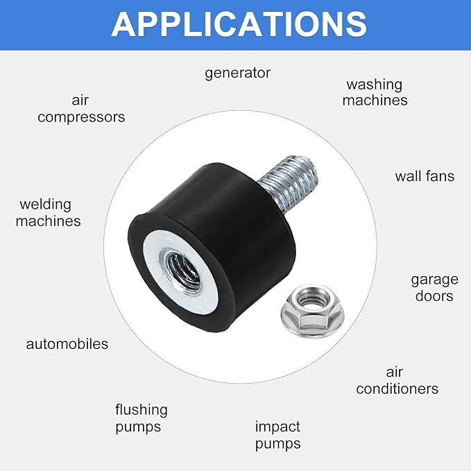 uxcell M5 Rubber Mounts, 4Pcs 15x10mm(DxH) Rubber Cylindrical Anti Vibration Isolator Shock Absorber with Lock Nut for Car Bobbin Generator Air Compressors