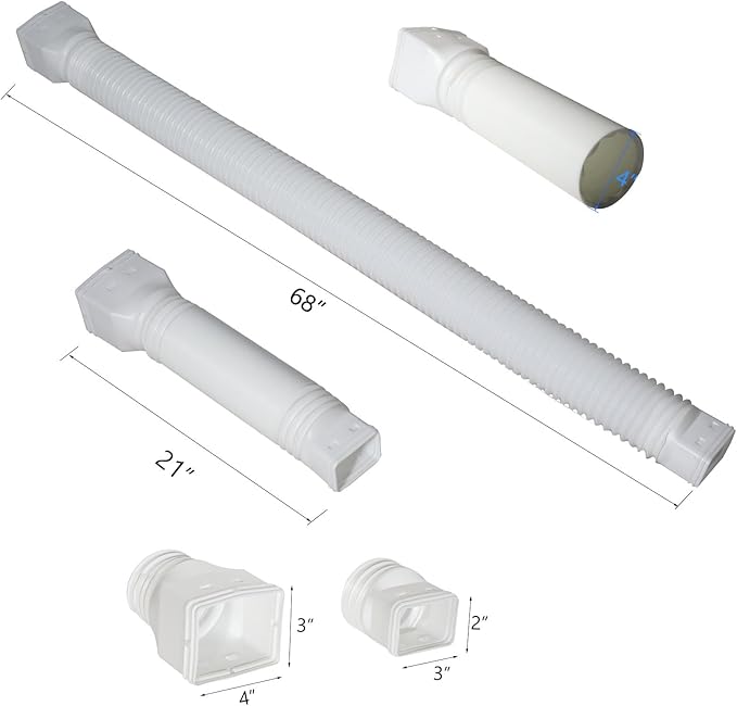 Rain Gutter Downspout Extensions, Flexible Downspout Extender for Rain Water Drainage, Down Spout Drain Extension Extendable from 21 to 68 Inches(3 Pack, White)