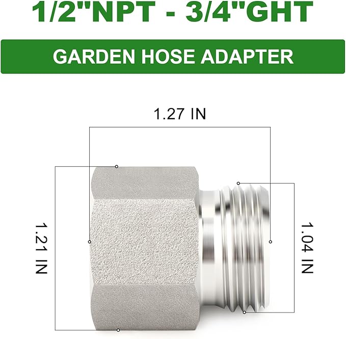 TAISHER 5PCS 304 Stainless Steel Garden Hose Adapter, 3/4" GHT Male x 1/2" NPT Female Garden Hose Connector