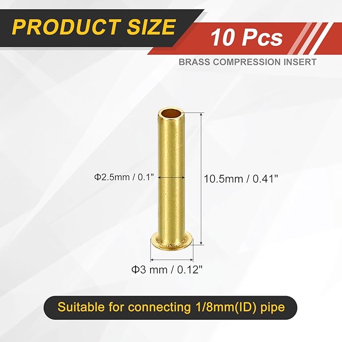 uxcell 10Pcs Fit for 2mm(1/16") Tube ID Brass Compression Fitting, Insert Tube Support Compression Sleeve Fitting, Sleeve Ferrules for Water Oil Air Pipe