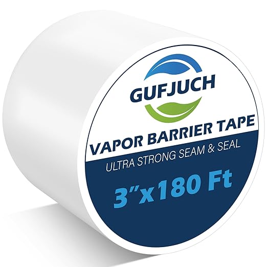 Vapor Barrier Tape, White Polyethylene Waterproof Seal & Seam Tape For Crawl Spaces, Moisture Barriers, Underlayment Seams, Metal Building Seams, Air Barrier, Insulation Repair & Plastic Liners
