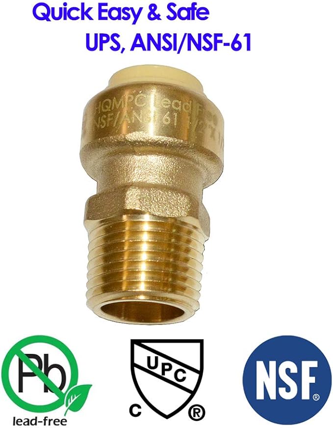 HQMPC Push Fit PEX Fittings Straight Coupling 3/4"NPT, Push-to-Connect Copper, CPVC Brass Plumbing Fittings (2PCS))