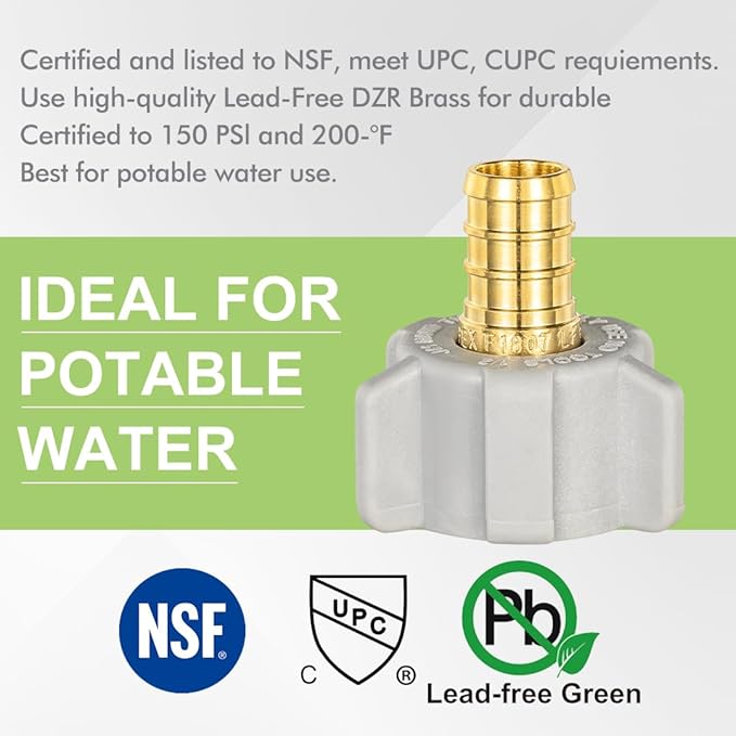 10 Pack Female NPT Swivel Adapter, PEX 1/2" x 1/2" NPSM Female Threaded Brass Barb PEX Fittings, Full Port for pex pipes, NSF/ANSI 61 NSF 372 Certificate, ASTM F1807 Certified