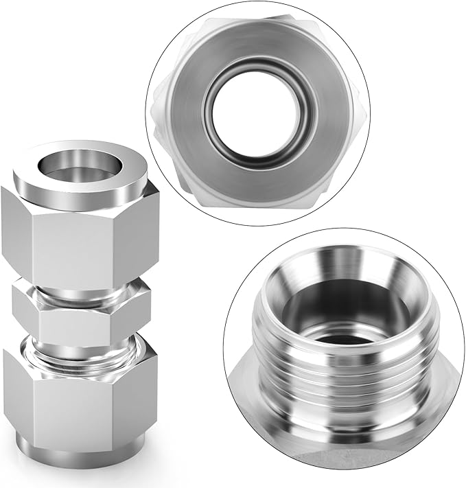TAISHER 5PCS 304 Stainless Steel Compression Tube Pipe Fitting Connector, 10MM Tube OD x 10MM Tube OD Straight Adapter