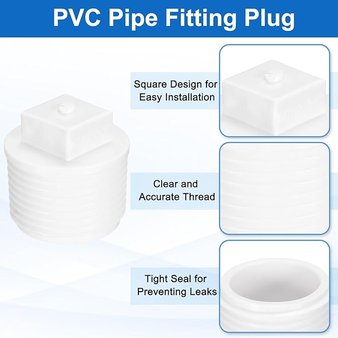 uxcell 10Pcs 3/4 Inch PT Male Thread PVC Pipe Fitting Plug, Cleanout Plugs, Water Drain End Caps Coupling Adapter with Tape for Water Heater Supply Lines, Plumbing, White