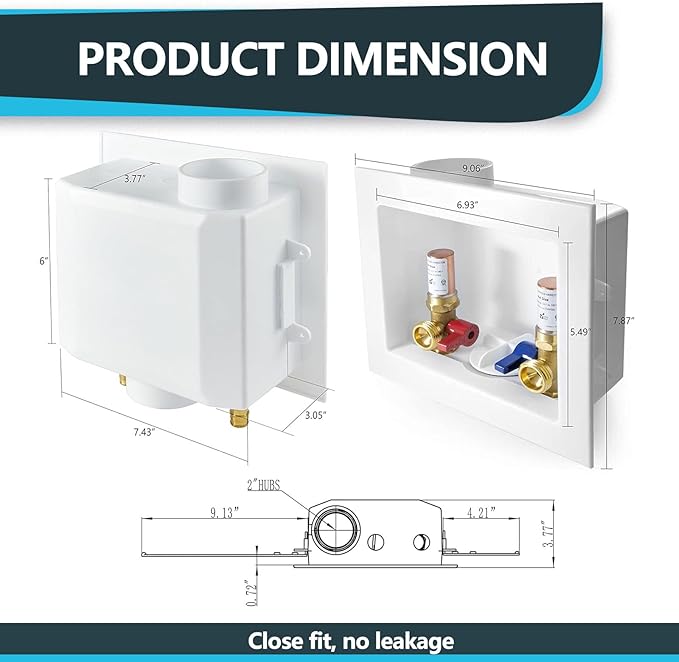 Washing Machine Outlet Box, Center Drain/Side Drain, 1/2 Inch MIP Sweat Inlet x 3/4 Inch MHT Outlet Connection, with Copper Water Hammer Arrestor (Pack of 30)(WM011-30Pack)