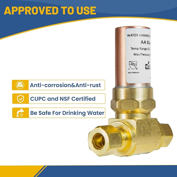 Water Hammer Arrestor,3/8" OD Comp. X 3/8" OD Tee Copper Water Arrestor,for Dishwasher Connection(20PACK,Copper Arrestor)(HAMMER012-20Pack)