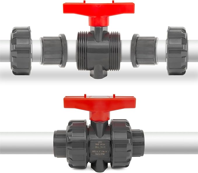 ChillWaves PVC Union Full Port Ball Valve，1"(DN25) True Union Ball Valve，ASTM EPDM O-ring，PTFE Seats，Suitable for Water Supply System，1" Slip Socket(2-PACK)