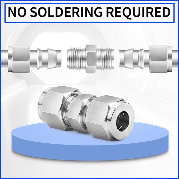 ChillWaves 304 Stainless Steel Compression Tube Fitting, 3/4" OD x 3/4" OD Compression Union Connector(1-PACK)