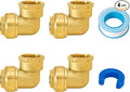 SUNGATOR 3/4 Inch Female Adapter Elbow, 3/4 Inch FNPT, No Lead Brass Push-to-Connect Plumbing Fittings for PEX Pipe, Copper, CPVC, with 1 Release Clip and 1 Sealing Tape, Pack of 4