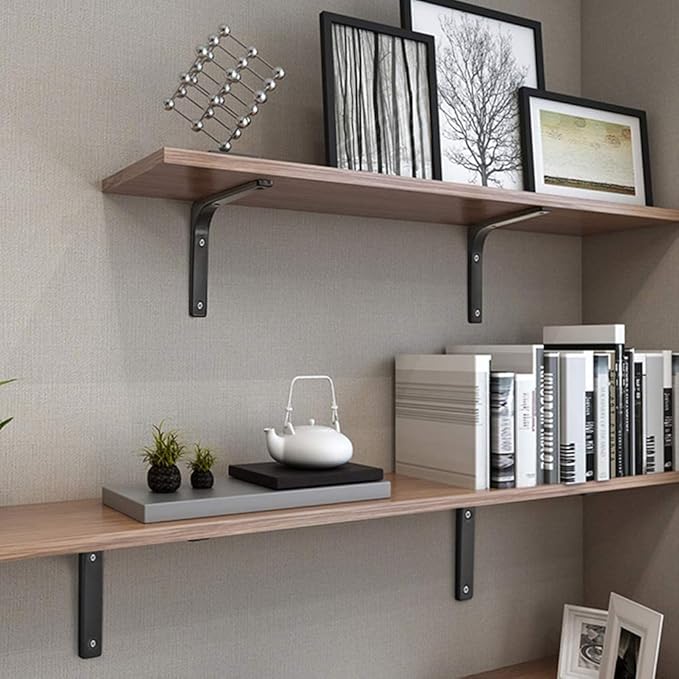 SAYAYO Black Shelf Bracket, 4 x 4 Inch Heavy Duty Iron Bracket Hanging Angle Brackets Shelf Support, 6 PCS