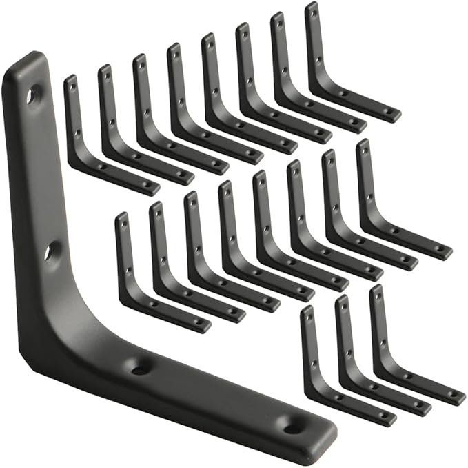 SAYAYO Black Shelf Bracket 20 PCS, 4 x 4 Inch L Shape Wall Brackets Heavy Duty Metal Bracket Hanging Angle Brackets Shelf Support