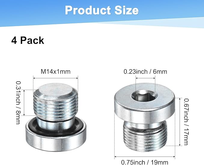 6-Pack M14x1mm Inner Hex Head Pipe Fitting Plug, Carbon Steel Sensor Socket Plug with Seal O-Ring for Terminate Pipe Ends/High Pressure Washer, Sealing Screw