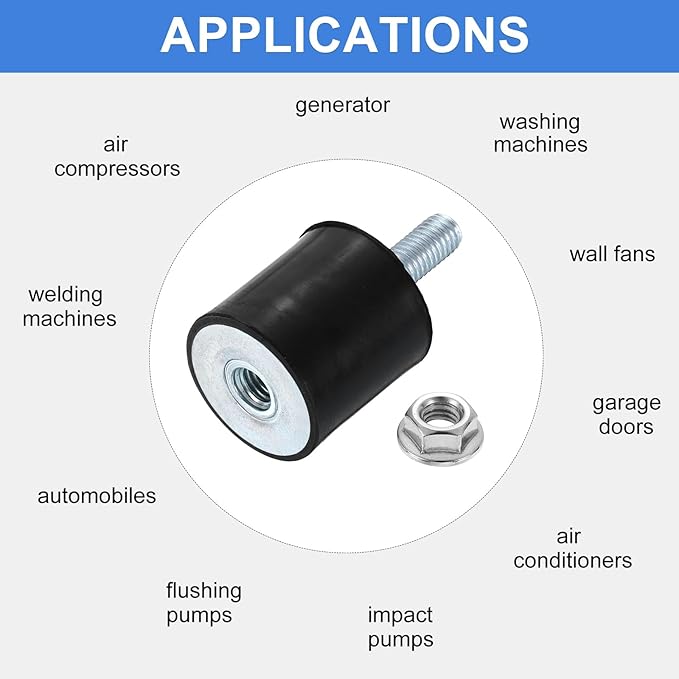 uxcell M8 Rubber Mounts, 4Pcs 30x30mm(DxH) Rubber Cylindrical Anti Vibration Isolator Shock Absorber with Lock Nut for Car Bobbin Generator Air Compressors