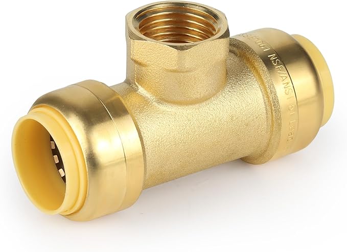 (50 Pack) EFIELD Female Tee 3/4"x3/4"x1/2" Push Fit Female Plumbing Tee,Brass Fitting No Lead For Copper Pex CPVC,(PF228-50PCS)