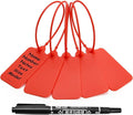 100 Red Blank Plastic Tags for Labeling Waterproof Hanging Labels Writable Tags Seal Plastic Marking Label for Clothes Bags Keys Inventory with One Marker Pen
