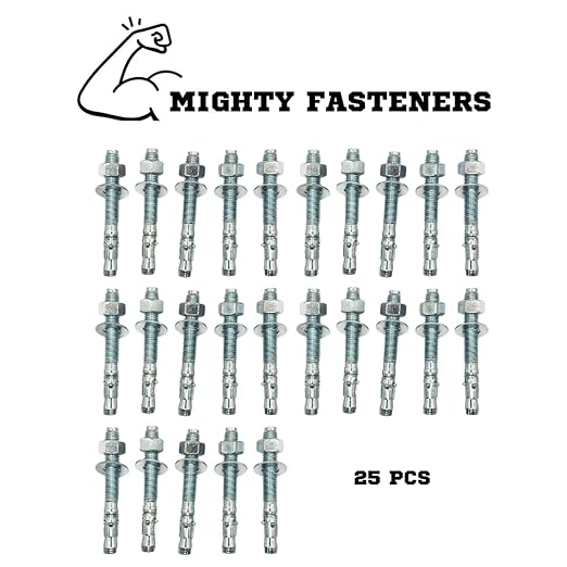 Zinc-Plated Steel Wedge Anchors, 5/8" X 5" - Heavy-Duty Mounting Bolts for Concrete - 25 Pack