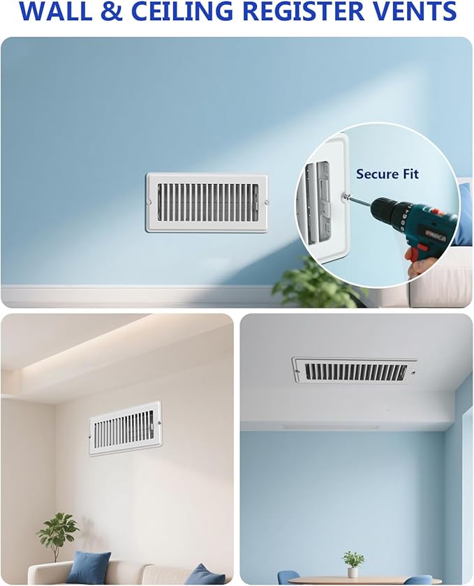 4x12 Floor Regsiter - 5 Pack Vent Covers for Home Floor Wall Ceiling - White with Screws for Easy Installation - Heavy Duty Steel Walkable Finish for Quiet Adjustable Airflow HVAC Register Grilles