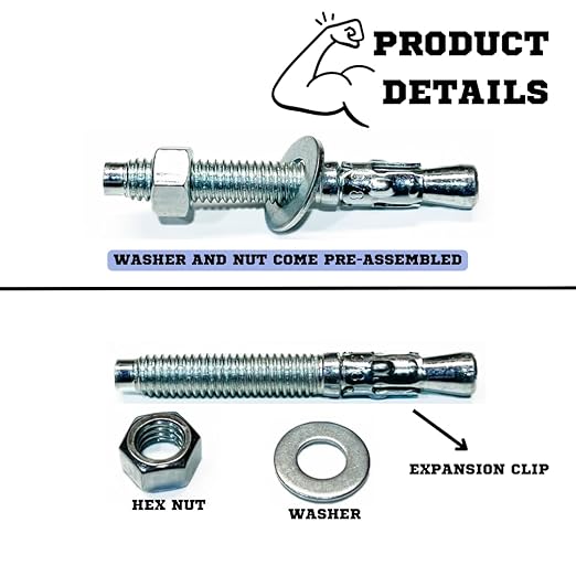 Zinc-Plated Steel Wedge Anchors, 3/8" X 2-3/4" - Heavy-Duty Mounting Bolts for Concrete - 50 Pack