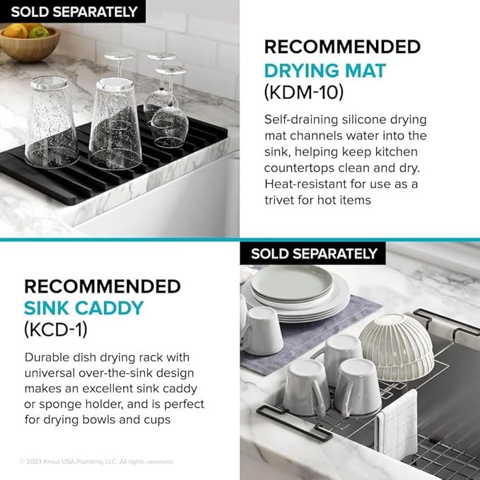 KRAUS Kore 27-Inch Farmhouse Workstation 16 Gauge Stainless Steel Kitchen Sink with Accessories, KWF210-27