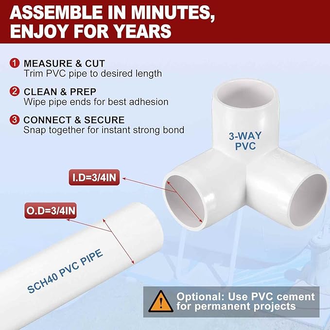 24Pcs 3/4" Elbow PVC Fitting, SCH40 3-Way Tee Furniture Grade PVC Pipe Fitting, DIY Corner Elbow Connector for Building Furniture, Greenhouse Frame Connection, Socket x Socket