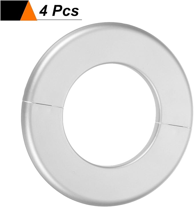 HARFINGTON 4pcs Wall Split Flange 78mm/3.1" Self-Adhesive Plumbing Cover Plates ABS Plastic Round Escutcheon Plate Buckle Design for Water Pipe Bathroom Kitchen Decoration, Silver Tone