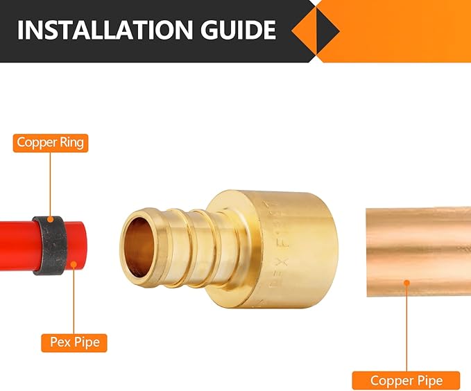 50-Pack HeSun PEX Fittings, 1/2" PEX x 1/2" Female Sweat Adapter (Over Copper Tube), Brass Crimp Fitting for ASTM F1807(PEX1807127-50)