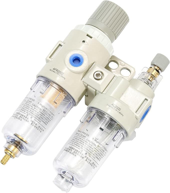 1/4" NPT Compressed Air Filter Regulator Lubricator Combo Pneumatic Air Dryer for Compressor,Water/Oil Trap Separator with Gauge(0-150 PSI), Semi-Auto Drain, Bracket