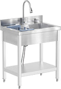 Stainless Steel Utility Sink, 28" Commercial Kitchen Single Bowl Sink with Cold and Hot Water Faucet,Hoses and Drain Kit,Complete Base Plate for Kitchens, Bathrooms, Laundry Room