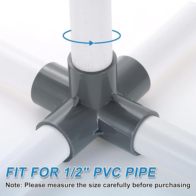 uxcell 1/2" PVC Fittings, 6 Pcs 5 Way Elbow Connector Elbow PVC Furniture Fittings Corner Fitting for Water Supplies PVC Furniture DIY Shelf Greenhouse Tent Connection, Grey
