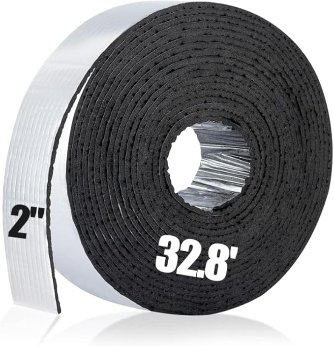 PAMASE 32.8ft Pipe Insulation Tape Wrap - Outdoor Winter Cold Hot Water Pipe Winterizing Self-Adhesive Foam with Aluminum Foil, Heat Preservation Reduce Heat Loss, 2" Wide